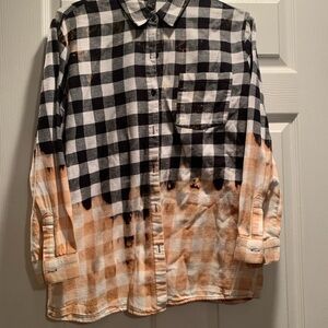 Stylish Black and Orange Checkered Women’s Distressed Shirt - Forever 21